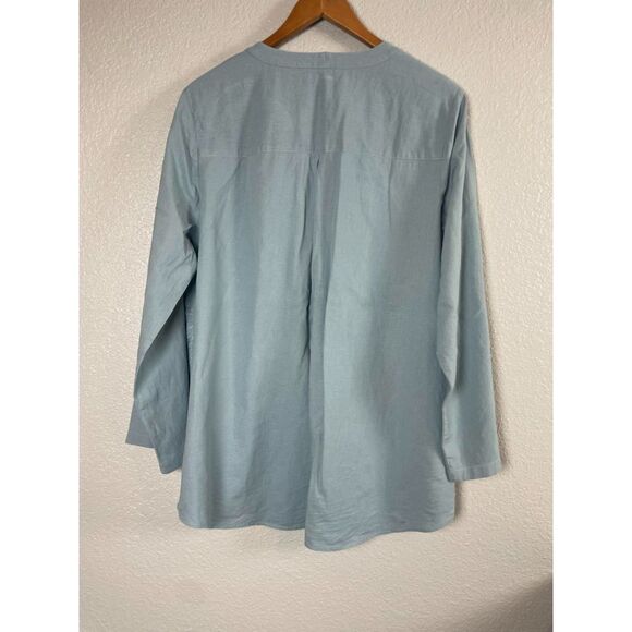 Soft Surroundings Women's Plus Size 1X Blue Tunic Top Embroidered Linen Blend - Picture 2 of 6